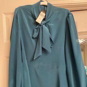 BCBG MaxAzria Small Kelleigh Tie-Neck Top NWT  TahitiBlue 100% Silk